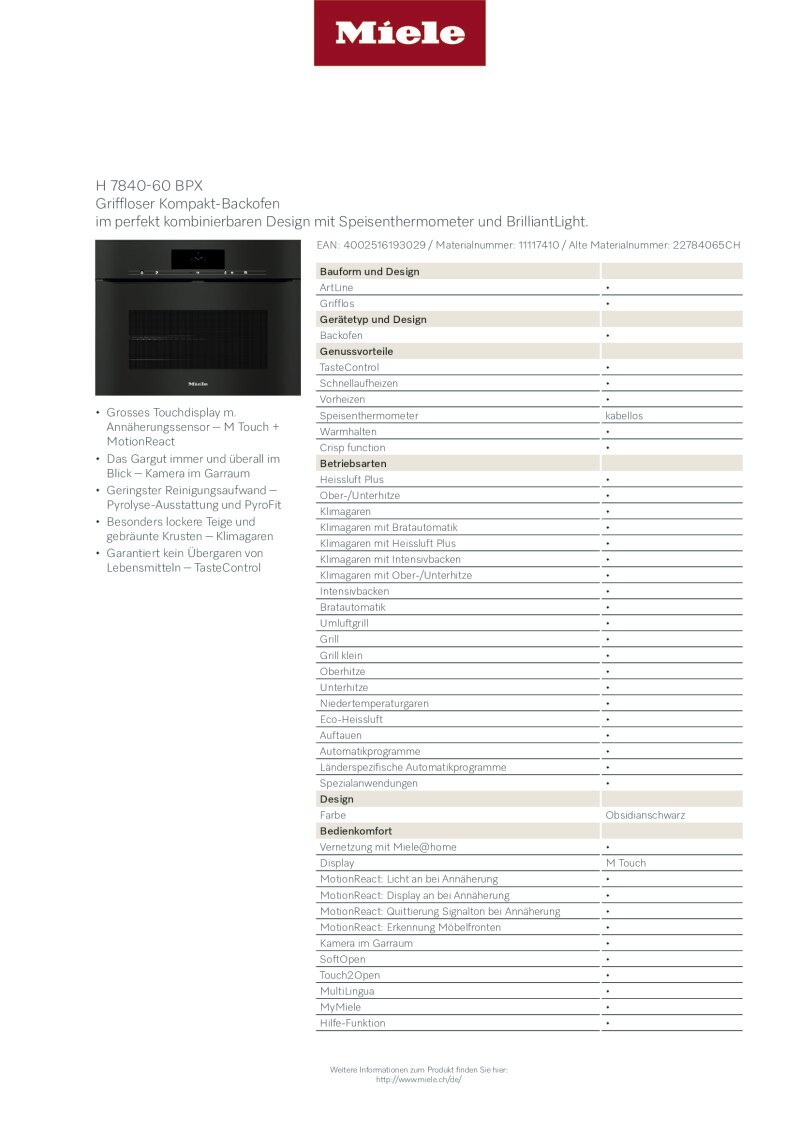 Datenblatt Miele H7840BPX