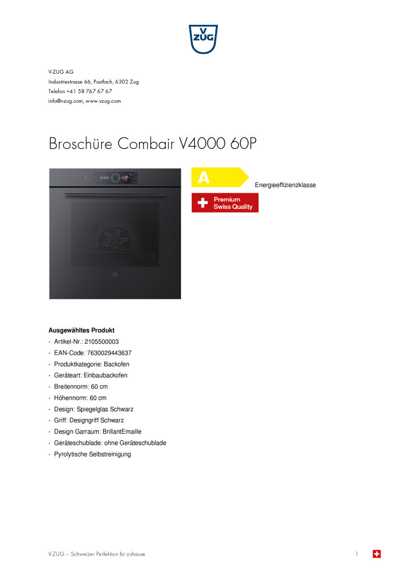 Datenblatt V-Zug Combair V4000 60P