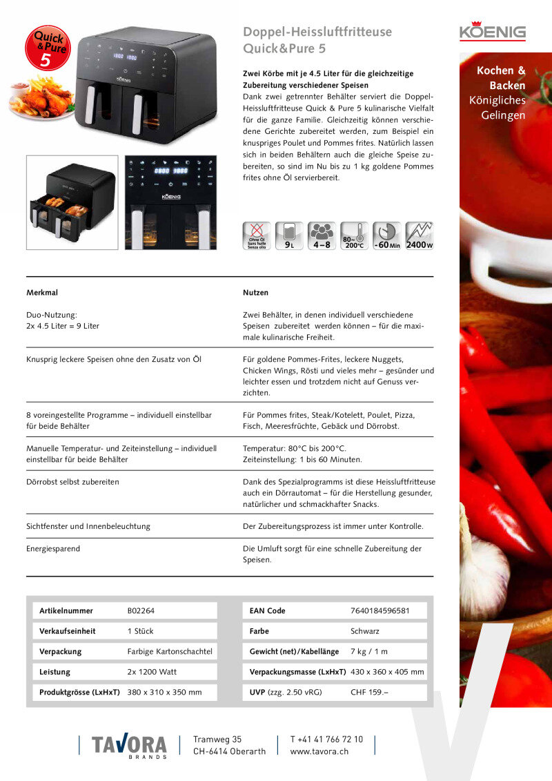 Datenblatt Doppel-Heissluftfritteuse Quick & Pure 5